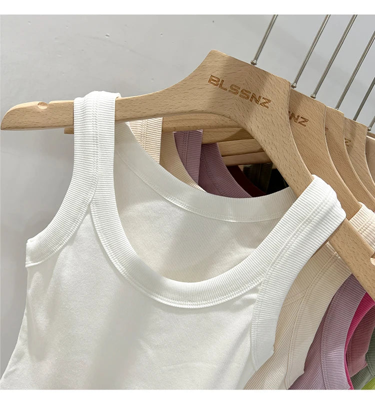 Women Solid Ribbed Tank Top Camisole – Elastic Cotton O-Neck Summer Basic Crop Top 2026