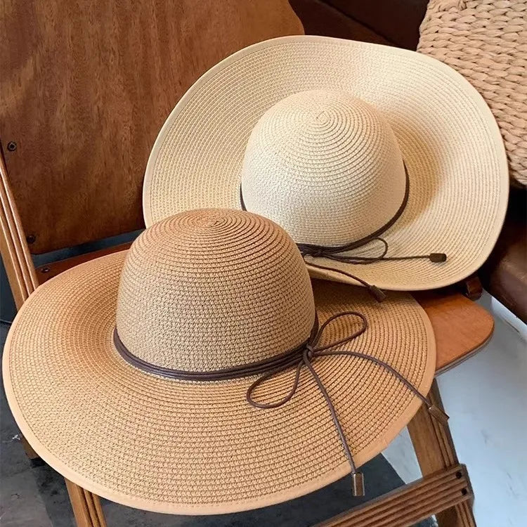 Women’s Straw Sun Hat – Wide Brim UV Protection Panama Hat with Bow & Belt Strap for Beach, Travel & Summer Outdoor Wear