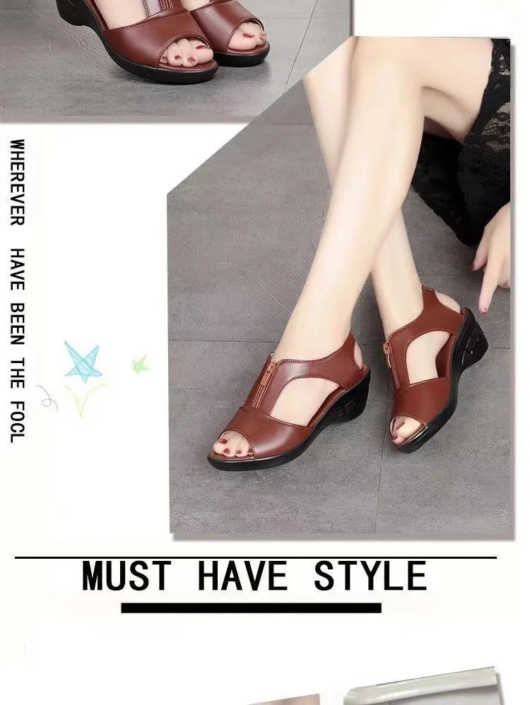 Women’s Plus Size Zipper Wedge Sandals – Low Heel Slip-On Roman Style Summer Casual Comfort Shoes