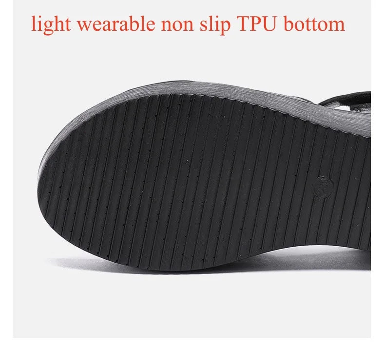 Women’s Plus Size Soft Leather Wedge Sandals (33–43) – Mid Heel Platform Ankle Strap Summer Shoes for Office, Casual & Beach Wear