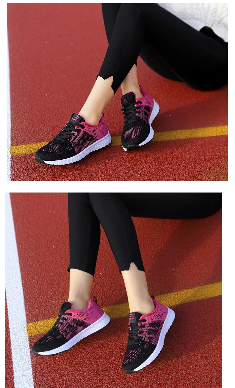 Women Casual Mesh Walking Sneakers – Breathable Lace-Up Flat Shoes for Women