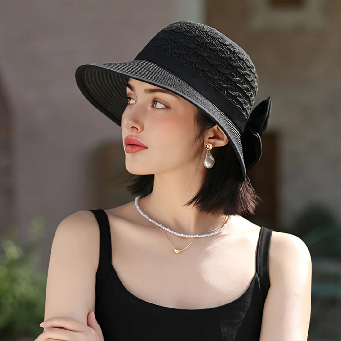 Women’s Summer Straw Sun Hat – French Style Bowknot Wide Brim Beach Hat for UV Protection & Travel