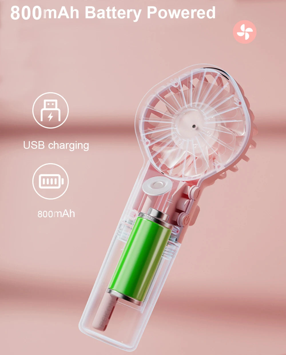 Portable Mini Handheld Mist Fan – USB Rechargeable 4-Speed Cooling & Humidifier Fan for Travel, Office & Outdoor Use