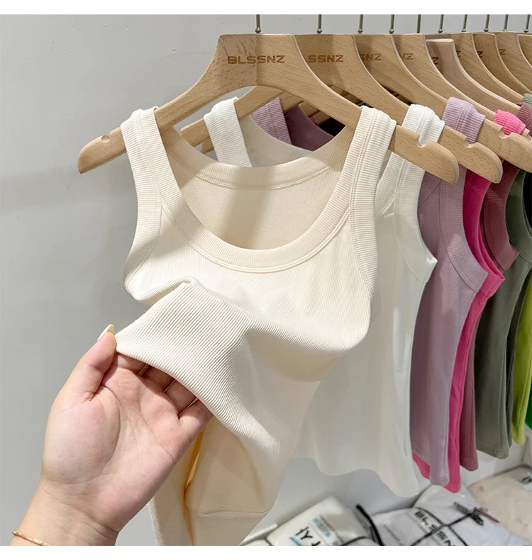 Women Solid Ribbed Tank Top Camisole – Elastic Cotton O-Neck Summer Basic Crop Top 2026
