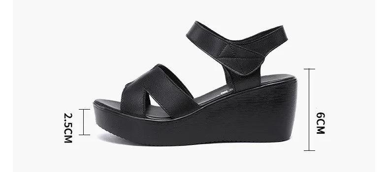 Women’s Plus Size Soft Leather Wedge Sandals (33–43) – Mid Heel Platform Ankle Strap Summer Shoes for Office, Casual & Beach Wear