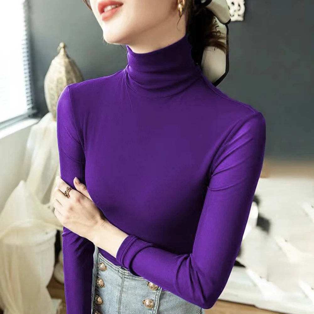 Women’s Sheer Mesh Turtleneck Top – Long Sleeve Slim Fit Stretch Tee (S–4XL)