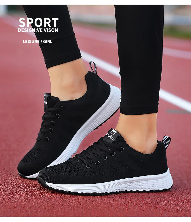 Women Casual Mesh Walking Sneakers – Breathable Lace-Up Flat Shoes for Women