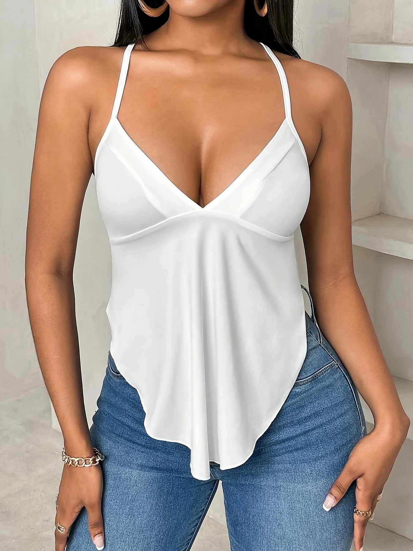 White Women’s Oversized Woven Vest – Casual Loose Fit Summer Top