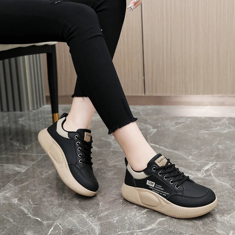 New Women’s Thick Sole Elevated Sneakers – Spring Casual PU Sports & Street Board Shoes