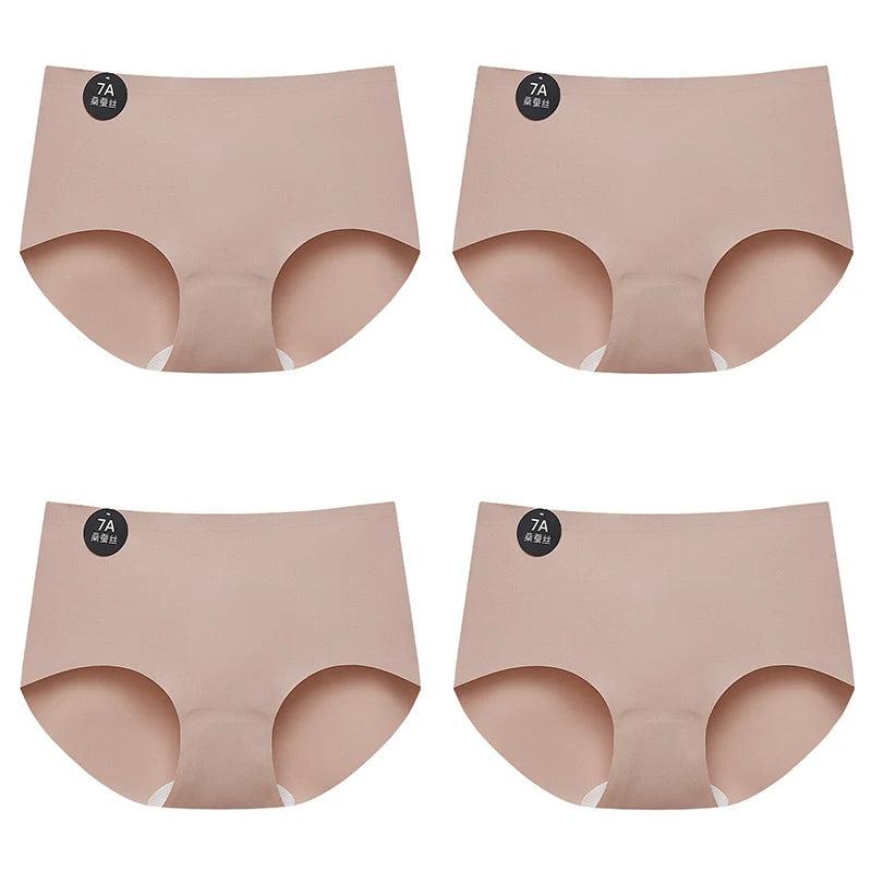 FallSweet 4-Pack Seamless Ice Silk Women’s Panties – Soft Breathable Mid-Rise No-Show Briefs Underwear