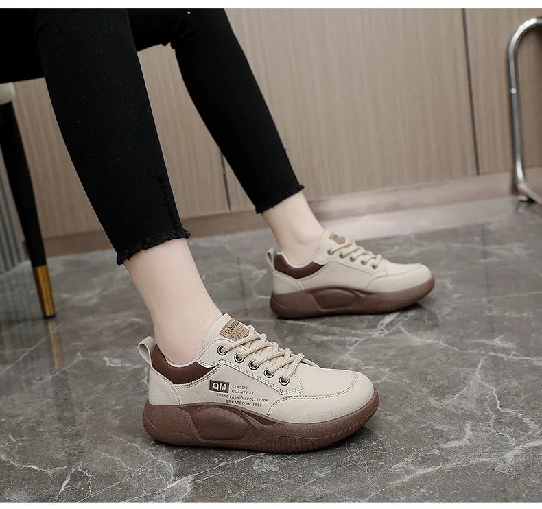 New Women’s Thick Sole Elevated Sneakers – Spring Casual PU Sports & Street Board Shoes