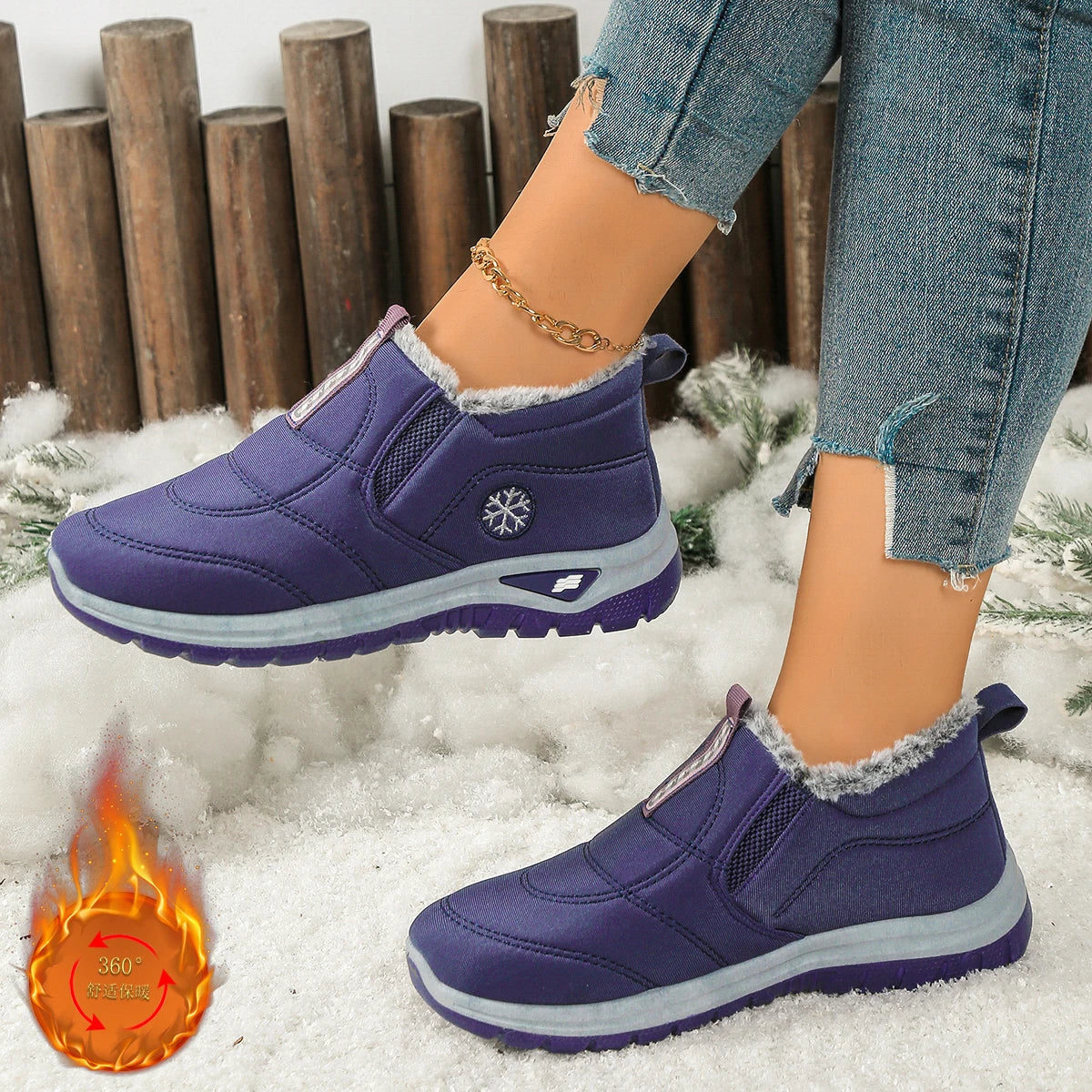 Women’s Lightweight Fleece-Lined Ankle Snow Boots – Soft Sole Slip-On Winter Casual Boots