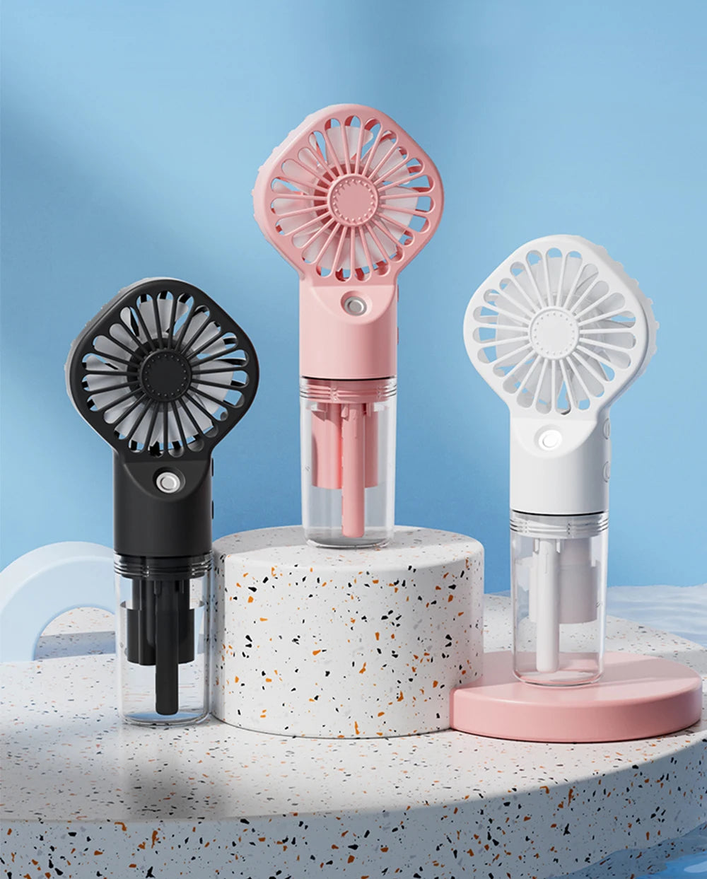 Portable Mini Handheld Mist Fan – USB Rechargeable 4-Speed Cooling & Humidifier Fan for Travel, Office & Outdoor Use
