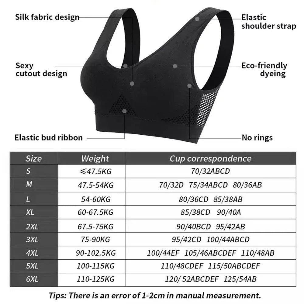 Seamless Mesh Sports Bra for Women – Breathable, Shockproof Wireless Fitness Crop Top (Plus Size up to 6XL)
