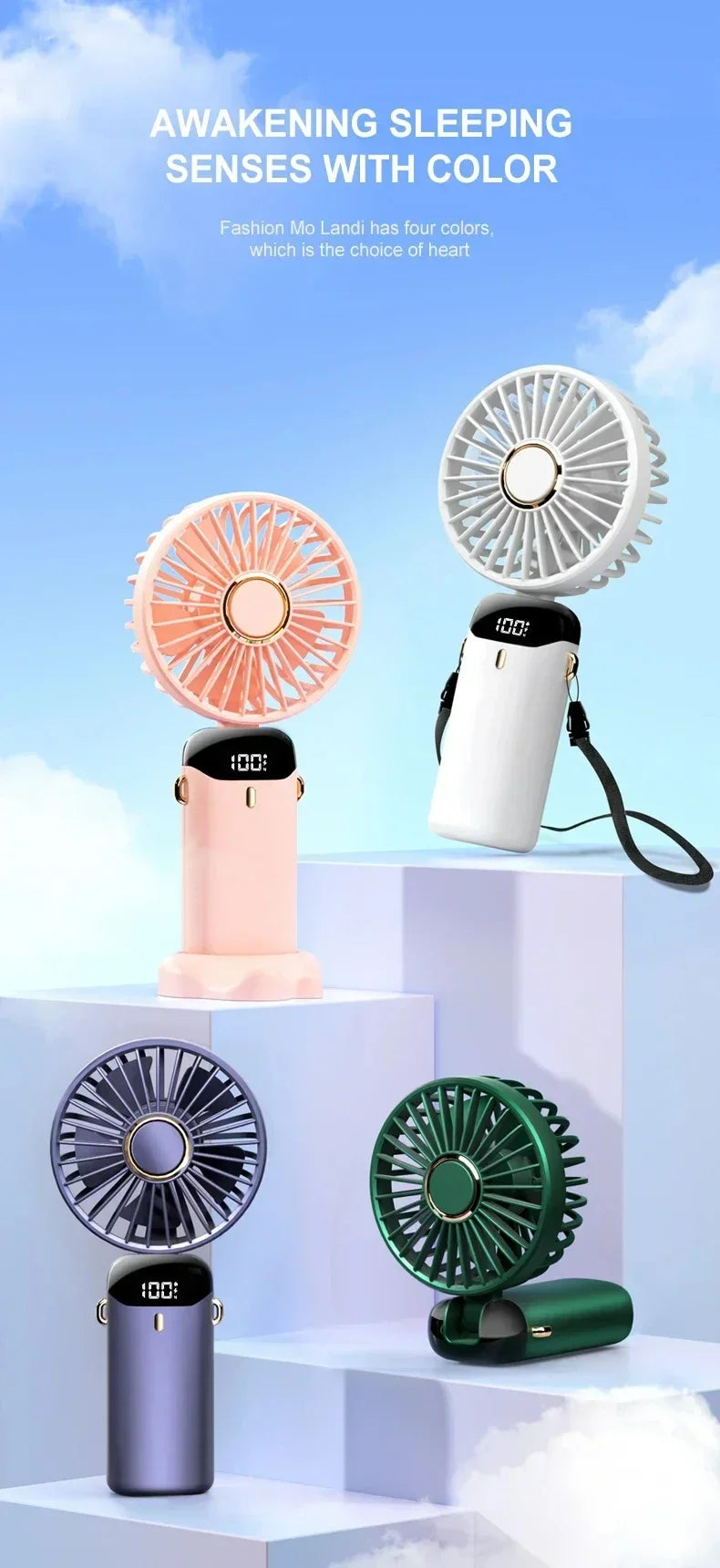 Portable Rechargeable Handheld Fan with LED Display, 5-Speed Mini Clip Fan with 90° Adjustable Head & Aromatherapy Function – USB Personal Cooling Fan for Office, Travel & Outdoor Use