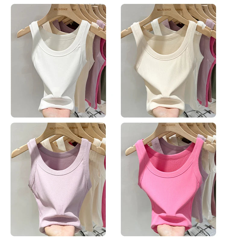 Women Solid Ribbed Tank Top Camisole – Elastic Cotton O-Neck Summer Basic Crop Top 2026