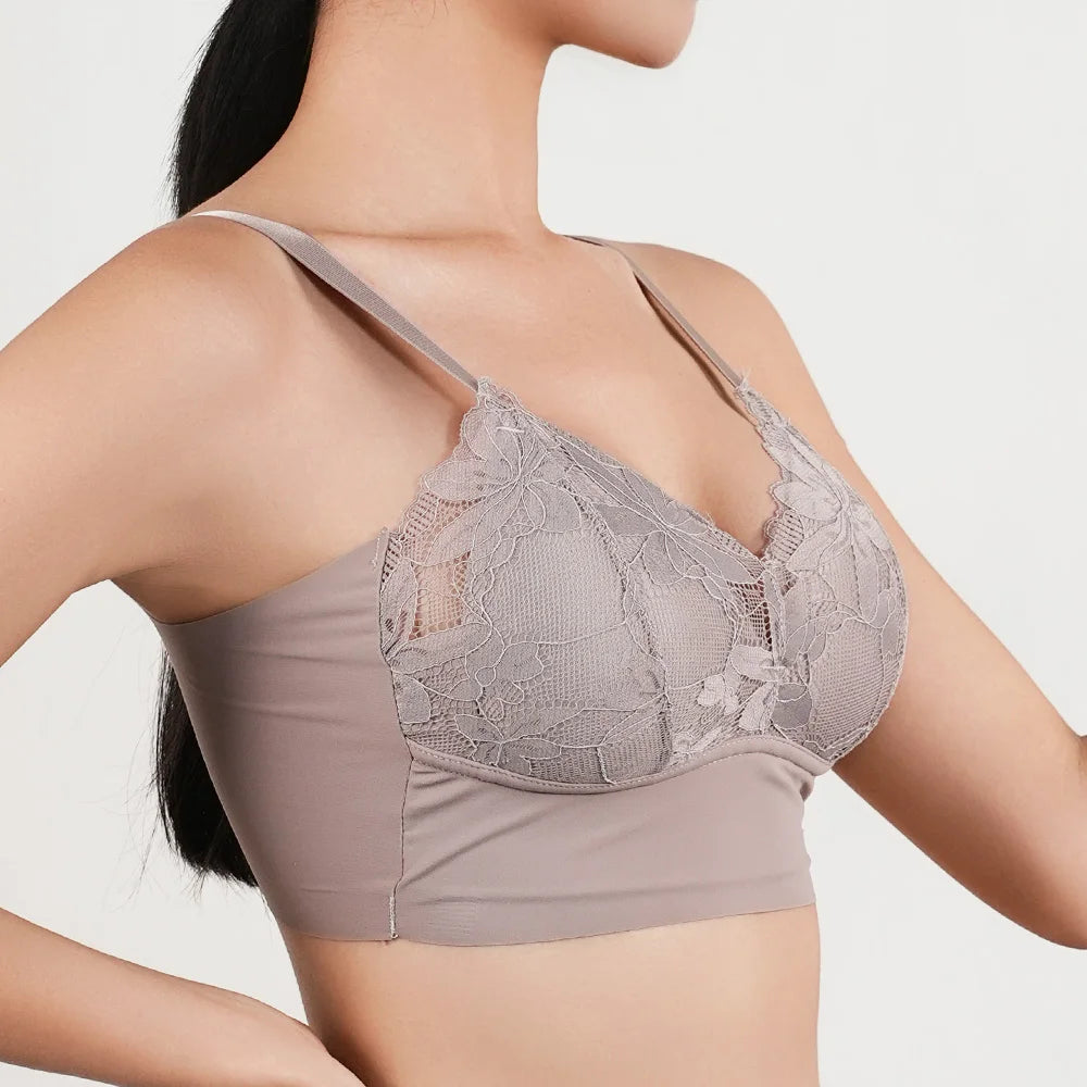 Plus Size Wireless Lace Push-Up Full Cup Bra – Seamless Thin Padded Adjustable Everyday Bra for Women (B–C Cups)