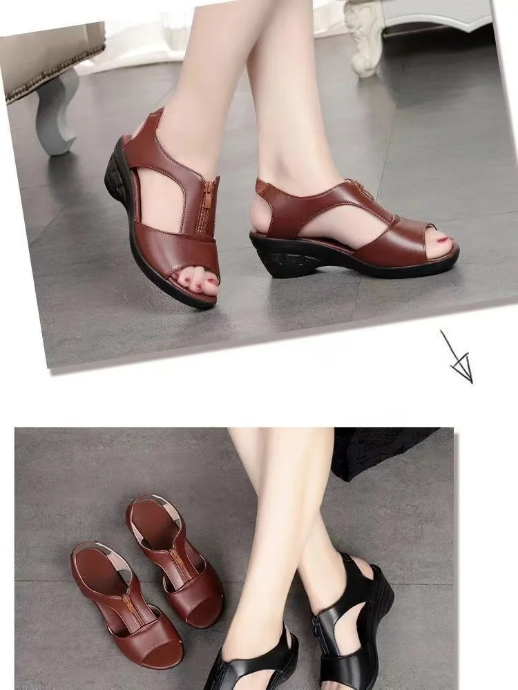 Women’s Plus Size Zipper Wedge Sandals – Low Heel Slip-On Roman Style Summer Casual Comfort Shoes