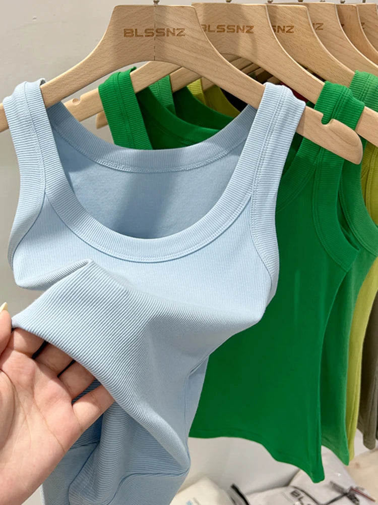 Women Solid Ribbed Tank Top Camisole – Elastic Cotton O-Neck Summer Basic Crop Top 2026