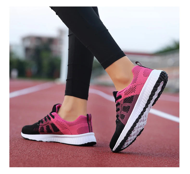 Women Casual Mesh Walking Sneakers – Breathable Lace-Up Flat Shoes for Women