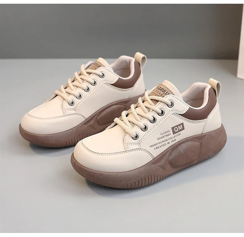 New Women’s Thick Sole Elevated Sneakers – Spring Casual PU Sports & Street Board Shoes