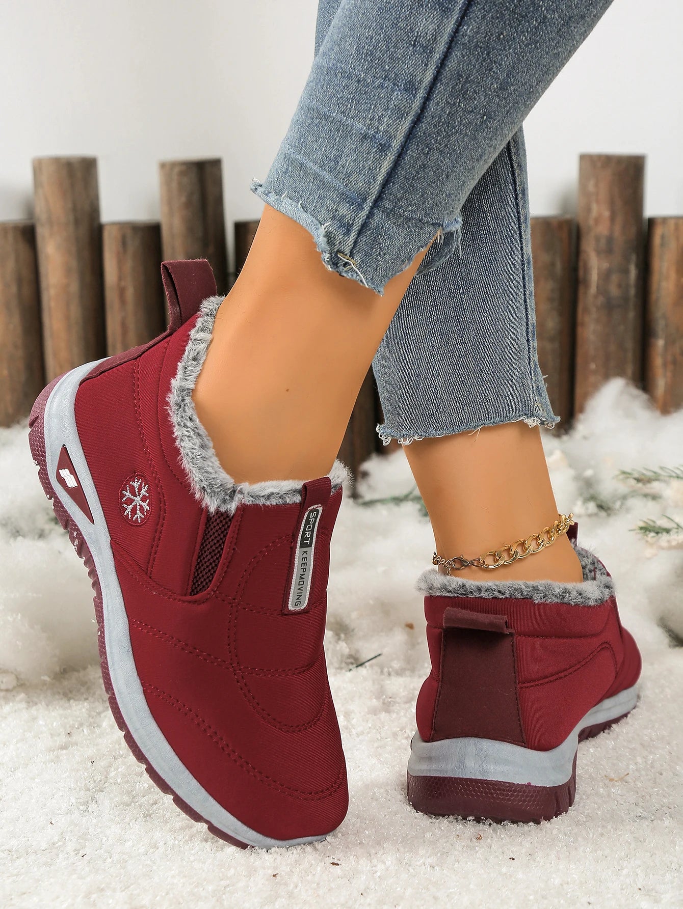 Women’s Lightweight Fleece-Lined Ankle Snow Boots – Soft Sole Slip-On Winter Casual Boots