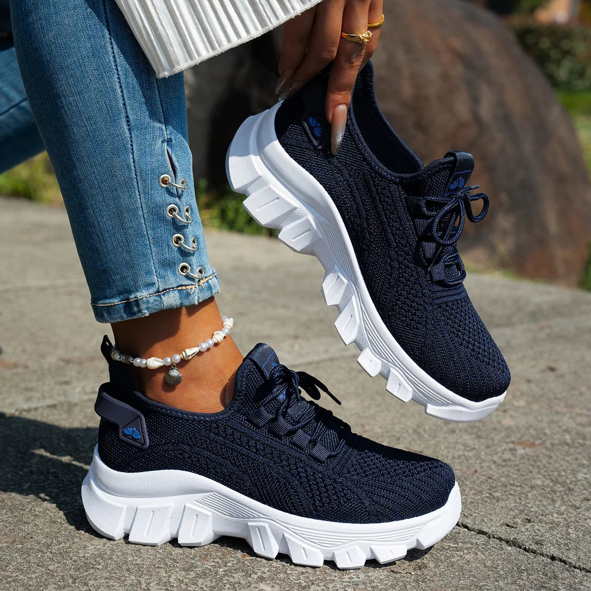 Women’s Lightweight Breathable Mesh Slip-On Walking Shoes – Plus Size Comfort Non-Slip Flat Sole Casual Spring Sneakers