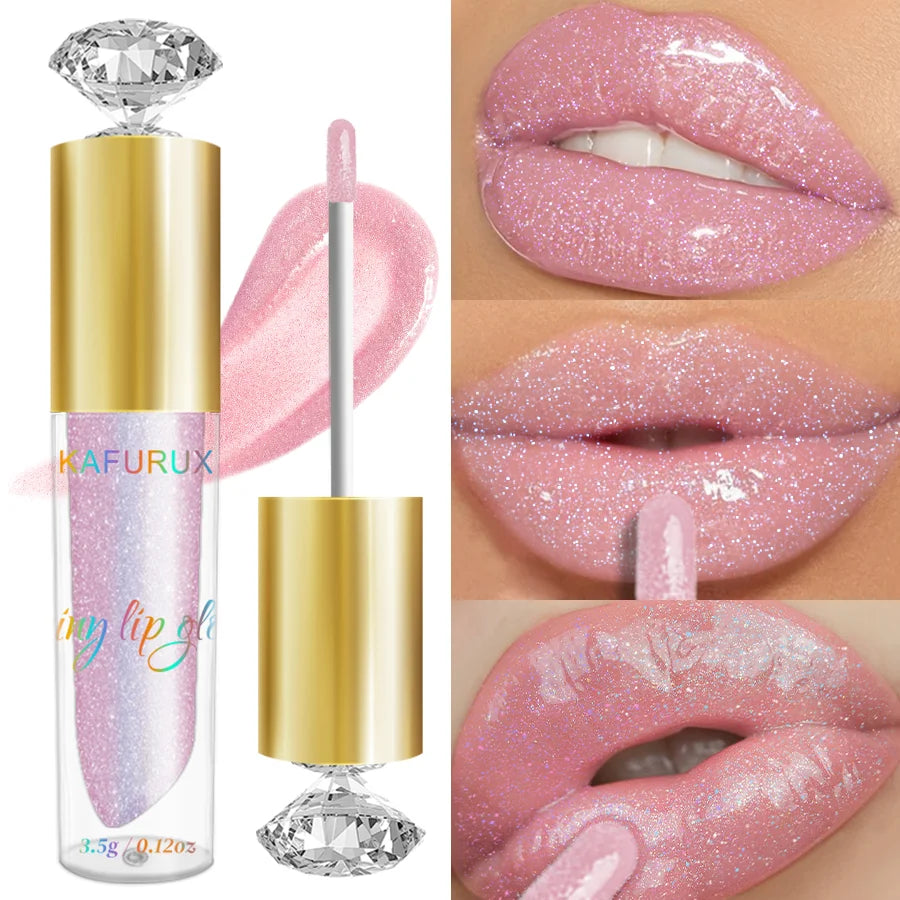 9-Color Diamond Shimmer Glitter Lip Gloss – Moisturizing Long-Lasting Sparkling Liquid Lipstick with Pearl Finish (3.5g)