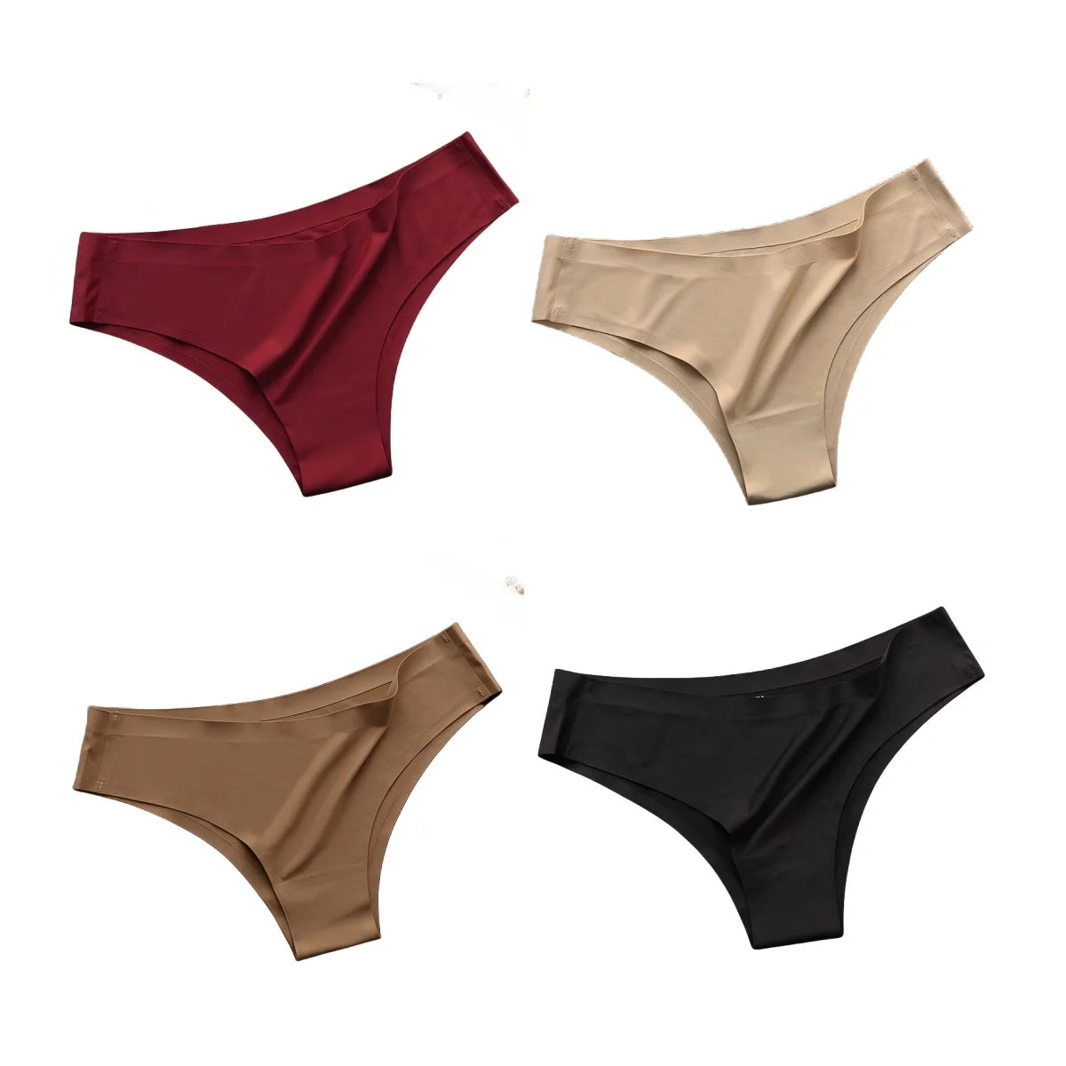 4PCS Seamless Women’s G-String Panties Set – Ultra-Thin Ice Silk Low Waist Invisible Briefs, Soft Breathable Cotton Crotch Underwear
