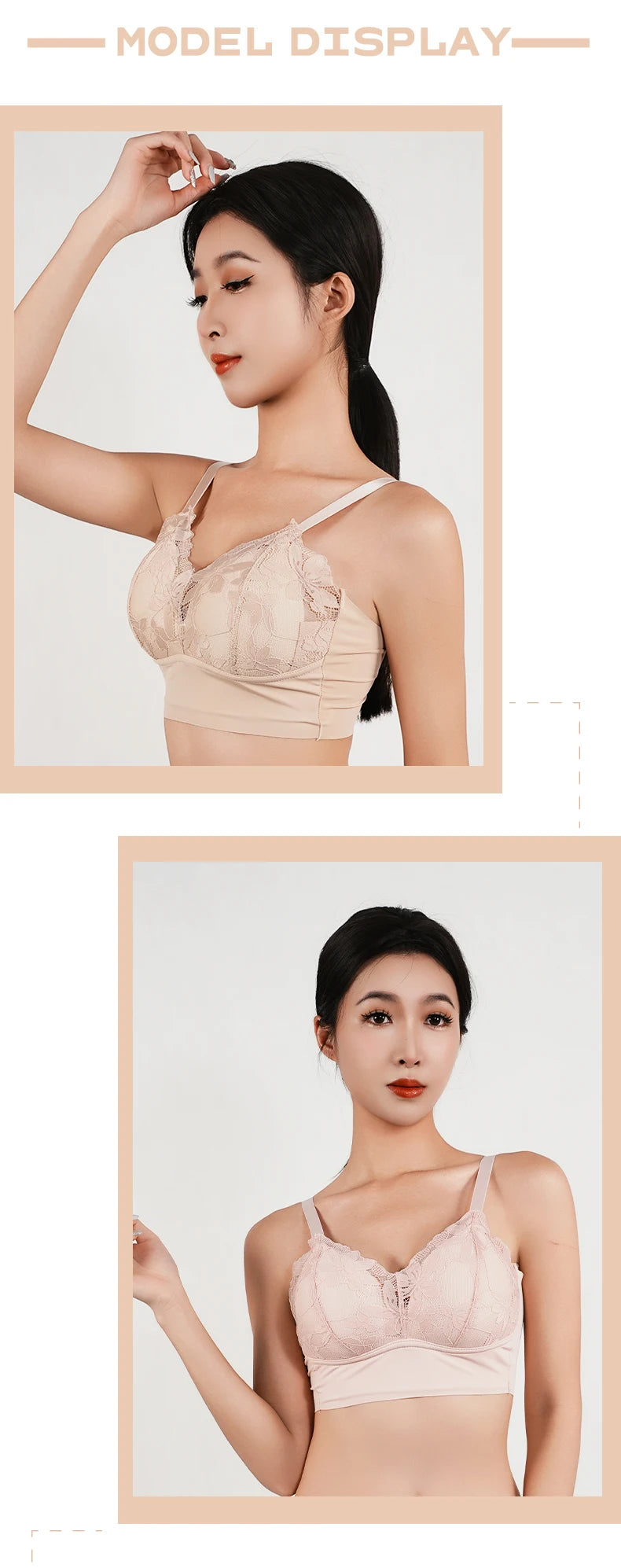 Plus Size Wireless Lace Push-Up Full Cup Bra – Seamless Thin Padded Adjustable Everyday Bra for Women (B–C Cups)