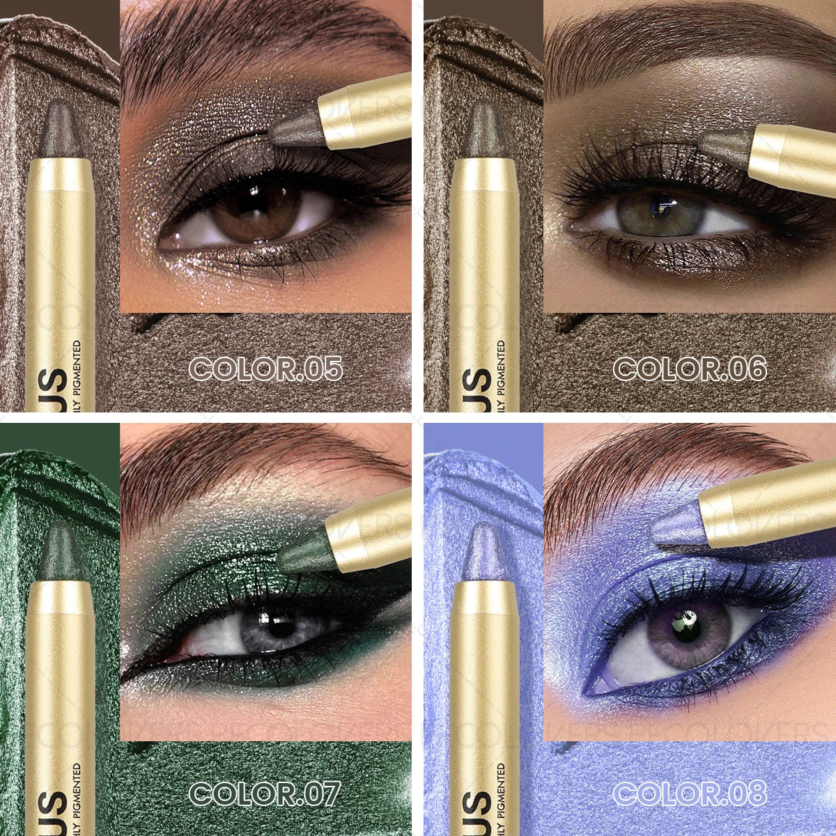 Smudge-Proof Waterproof Dual-Ended Eyeshadow Stick with Sponge Brush – Glitter & Matte Finishes