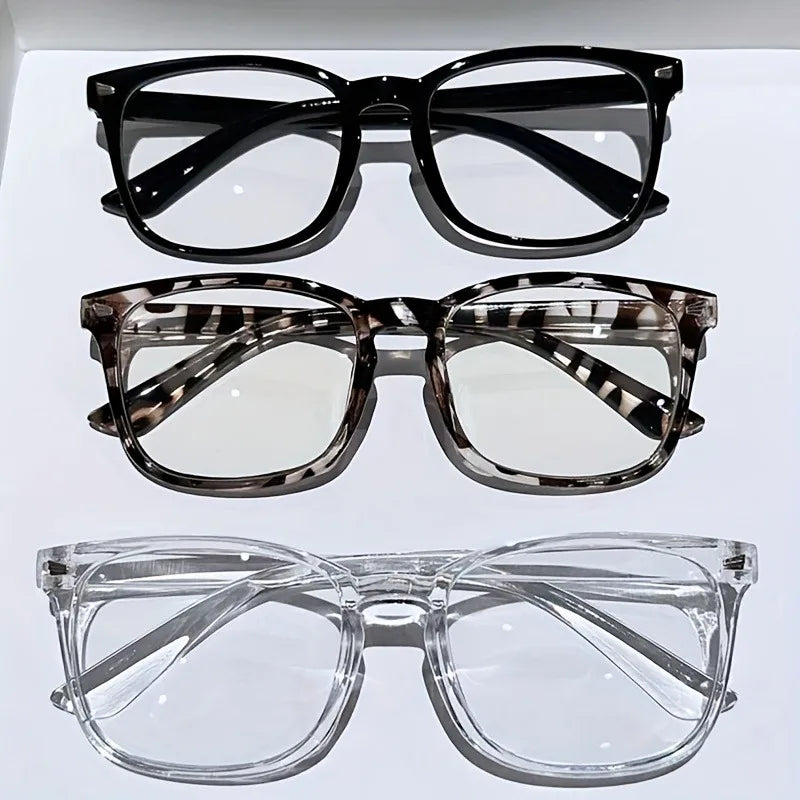 3pcs Lightweight Square Blue Light Blocking Glasses – Minimalist PC Full Frame Clear Lens Eyewear for Women