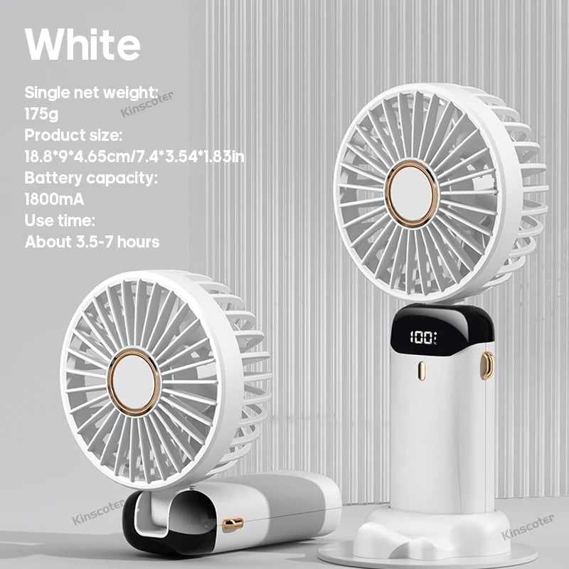 USB Rechargeable Foldable Neck Fan – Portable Handheld Mini Fan with 5-Speed Cooling, Digital Display & Phone Stand, Travel-Friendly Hands-Free Design