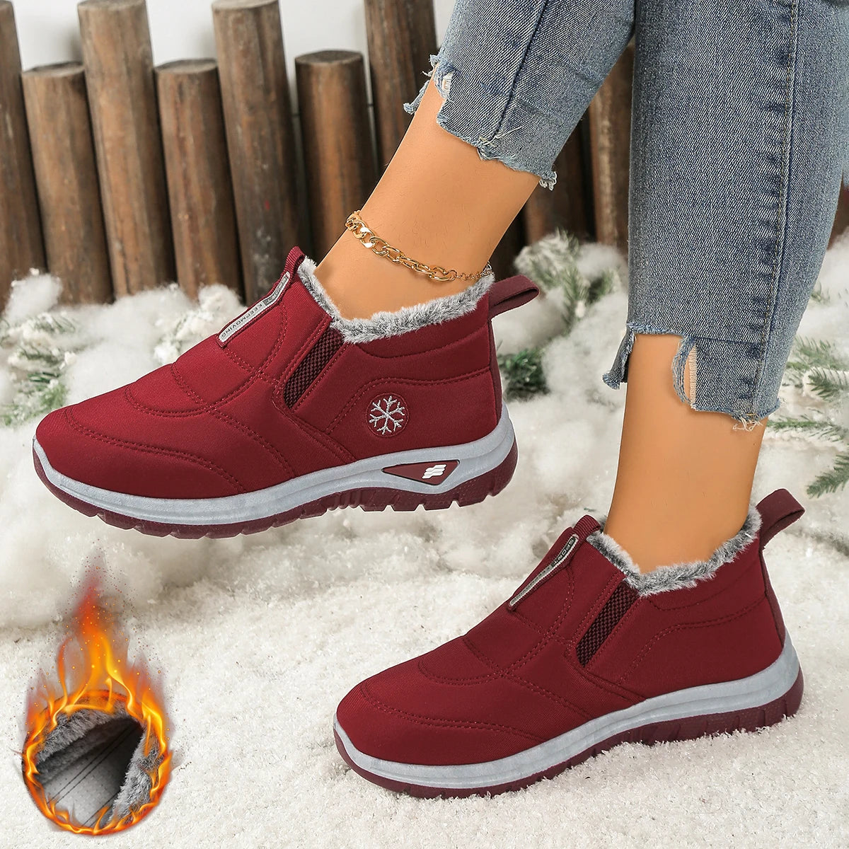 Women’s Lightweight Fleece-Lined Ankle Snow Boots – Soft Sole Slip-On Winter Casual Boots
