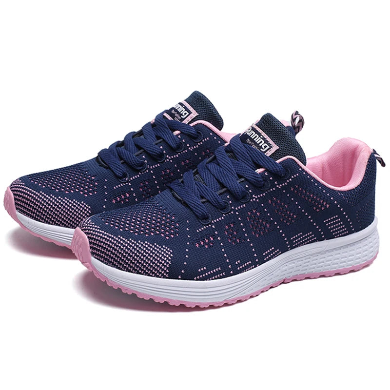 Women’s Breathable Mesh Running Sneakers – Lightweight Lace-Up Vulcanized Outdoor Walking Shoes for Women