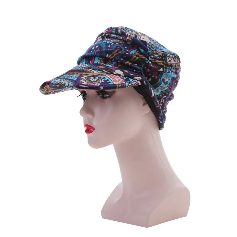 Women Autumn Winter Peaked Cap with Earflap – Warm Foldable Floral Print Casual Hat