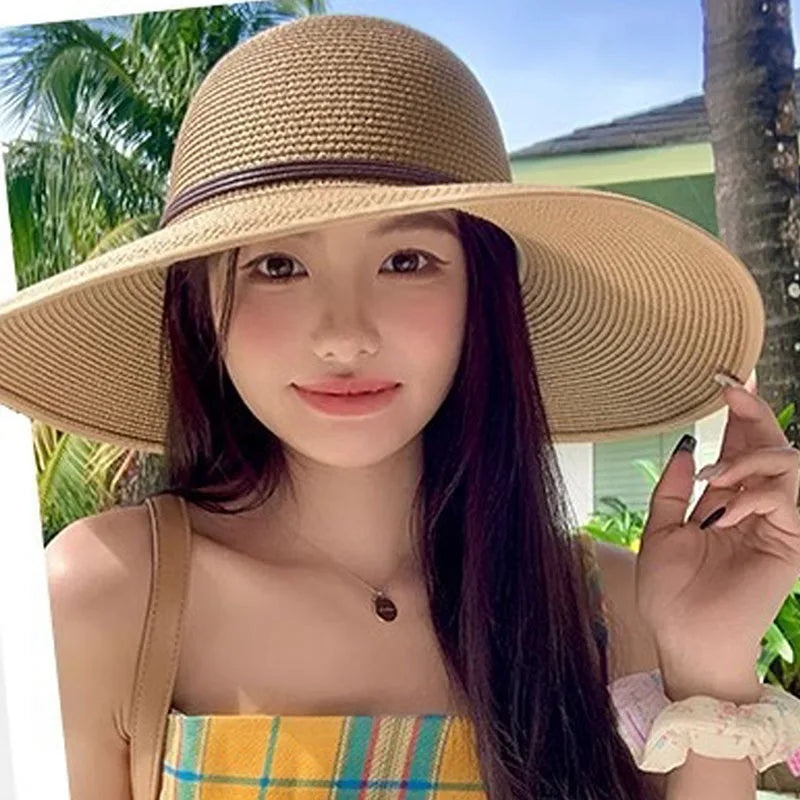 Women’s Straw Sun Hat – Wide Brim UV Protection Panama Hat with Bow & Belt Strap for Beach, Travel & Summer Outdoor Wear