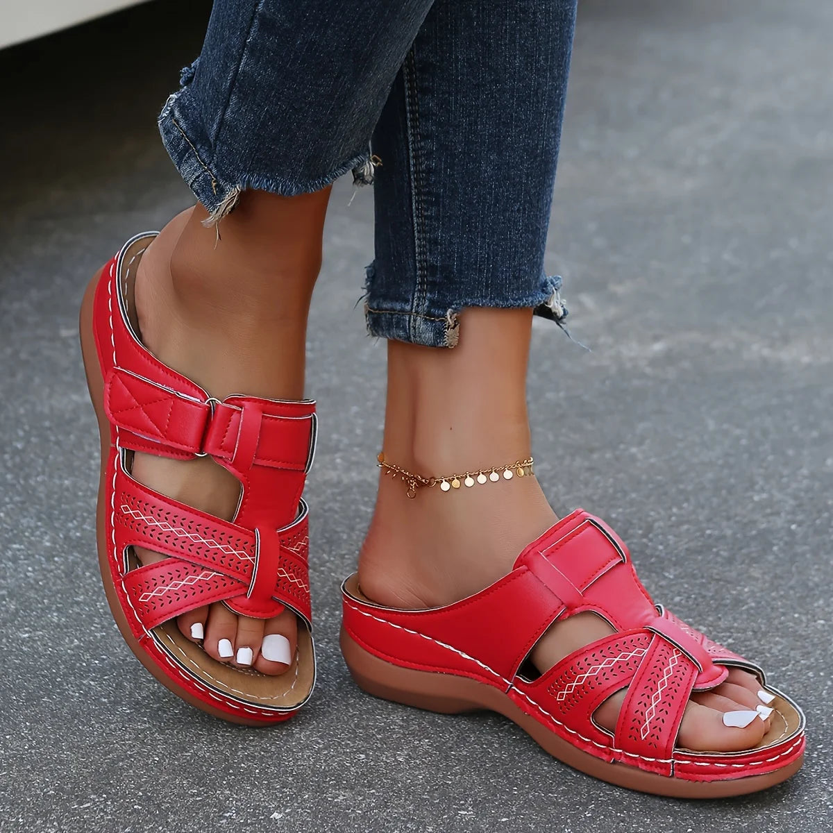 Women’s Comfortable Striped Fisherman Sandals – Arch Support, Lightweight Peep Toe Summer Slippers (3–5cm Heel)