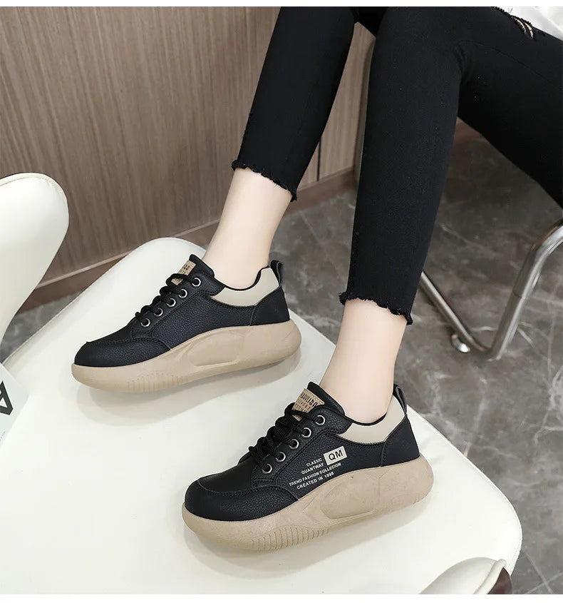 New Women’s Thick Sole Elevated Sneakers – Spring Casual PU Sports & Street Board Shoes
