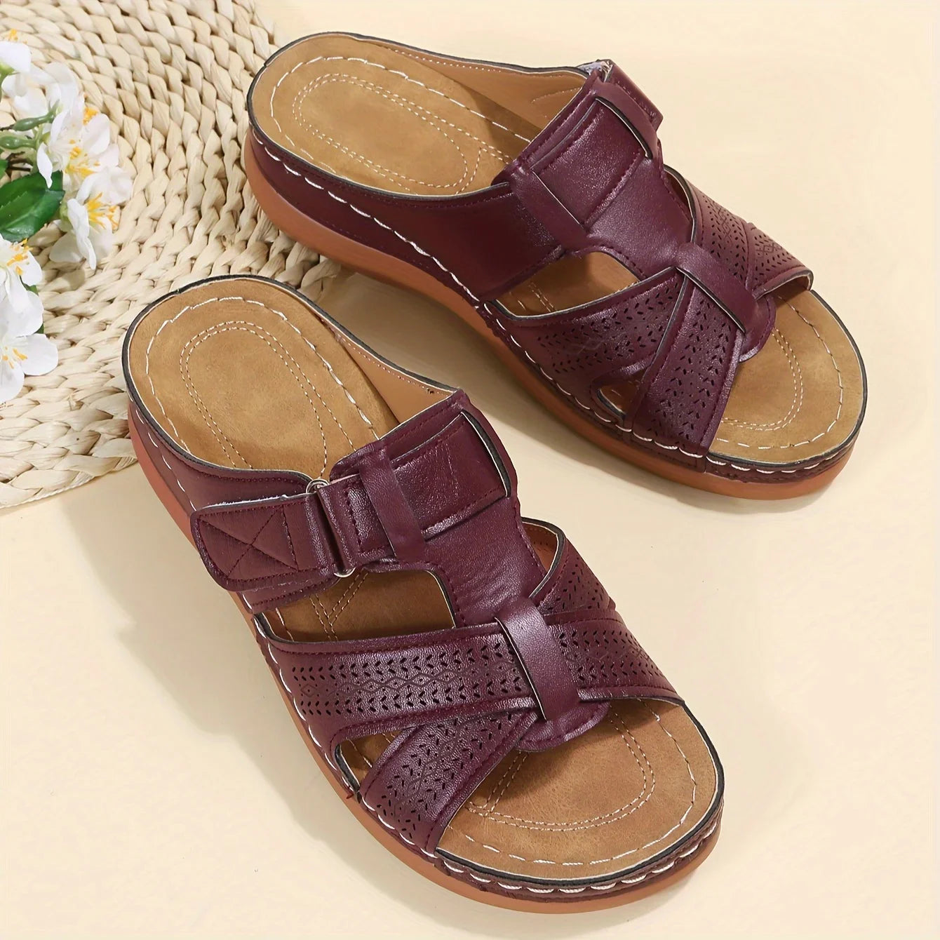 Women’s Comfortable Striped Fisherman Sandals – Arch Support, Lightweight Peep Toe Summer Slippers (3–5cm Heel)