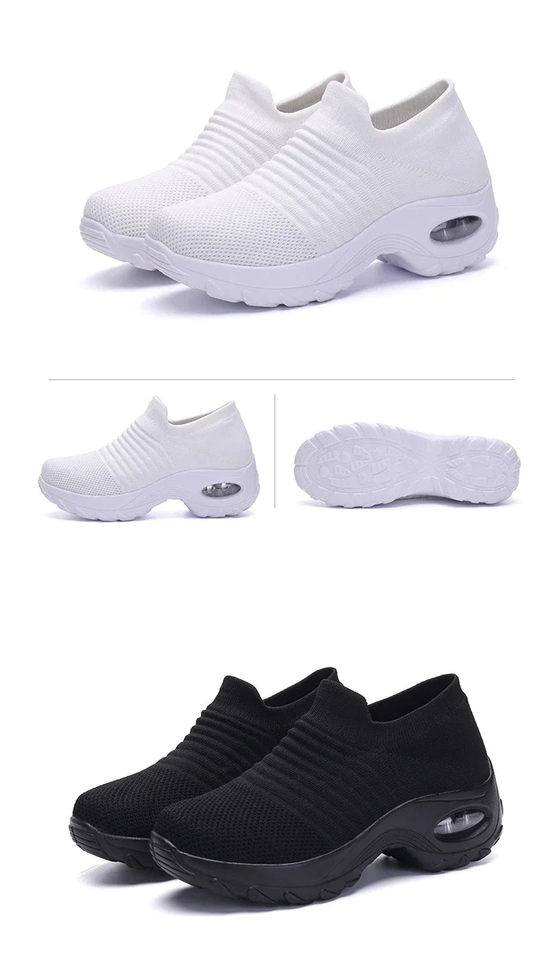 Women’s Breathable Mesh Slip-On Sneakers – Lightweight Casual Running Shoes with Cushioned Rubber Sole (Spring/Autumn)