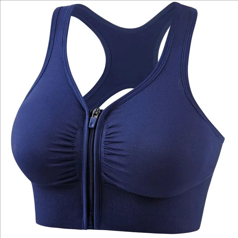 Women’s Front Zipper Sports Bra – Breathable Yoga & Gym Fitness Vest