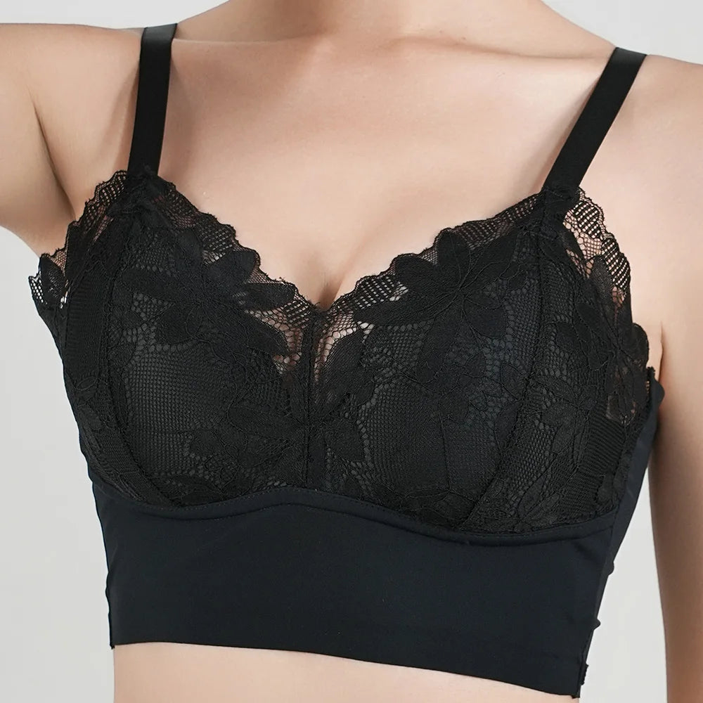 Plus Size Wireless Lace Push-Up Full Cup Bra – Seamless Thin Padded Adjustable Everyday Bra for Women (B–C Cups)