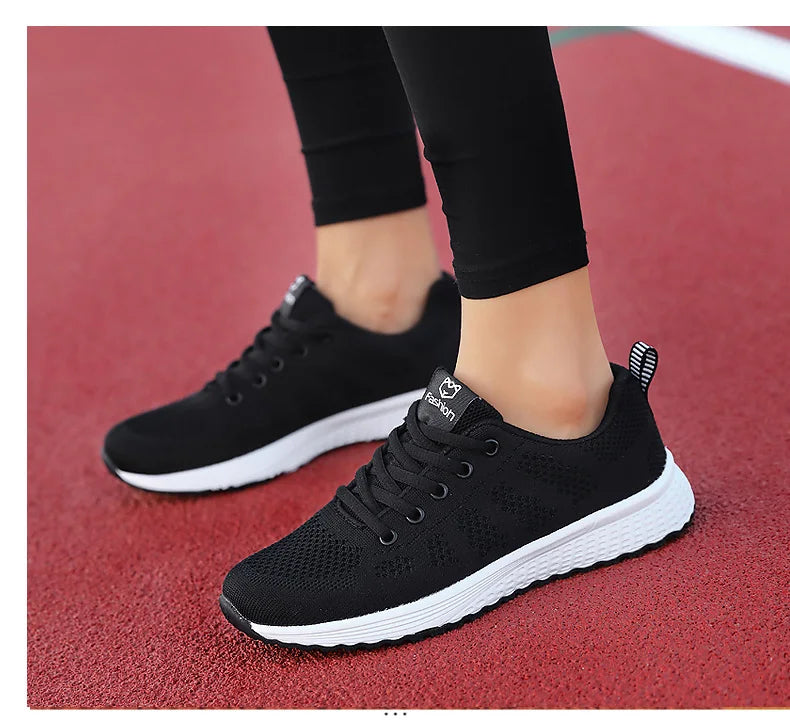 Women Casual Mesh Walking Sneakers – Breathable Lace-Up Flat Shoes for Women