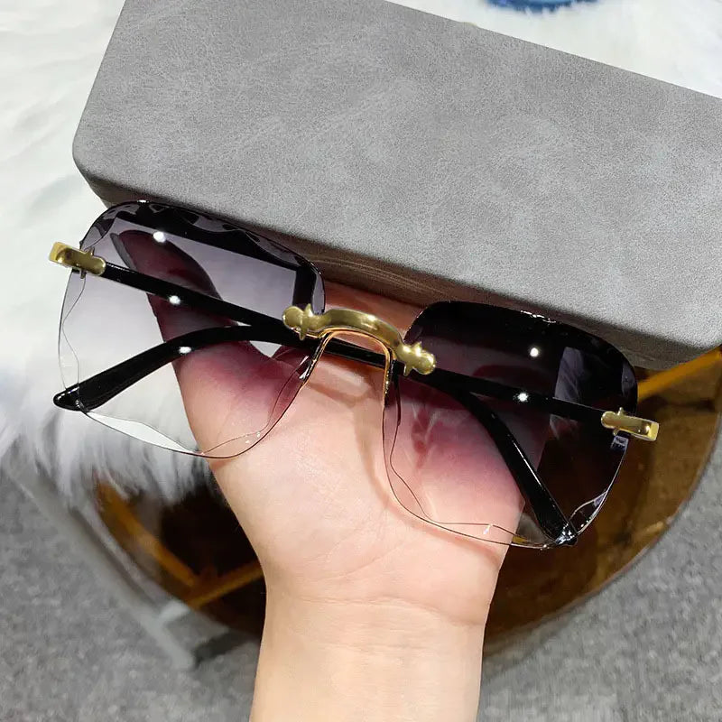 3PCS Square Rimless Square Sunglasses for Women – Luxury Designer Mirror Lens Fashion Summer Eyewear