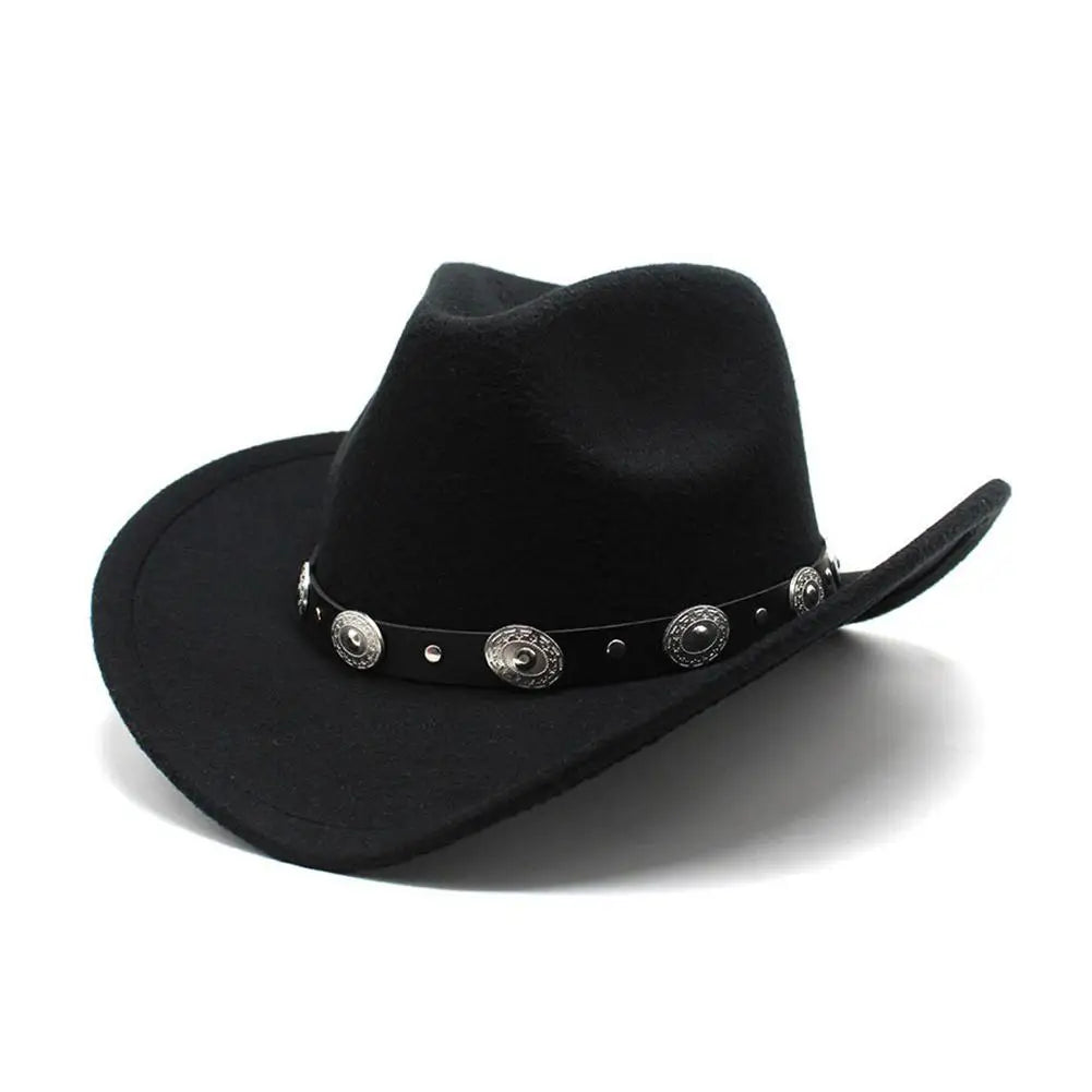 Vintage Western Cowboy Hat for Women – Roll-Up Brim Fedora with Belt Buckle, Sun Protection, All-Season Polyester Cowgirl Hat
