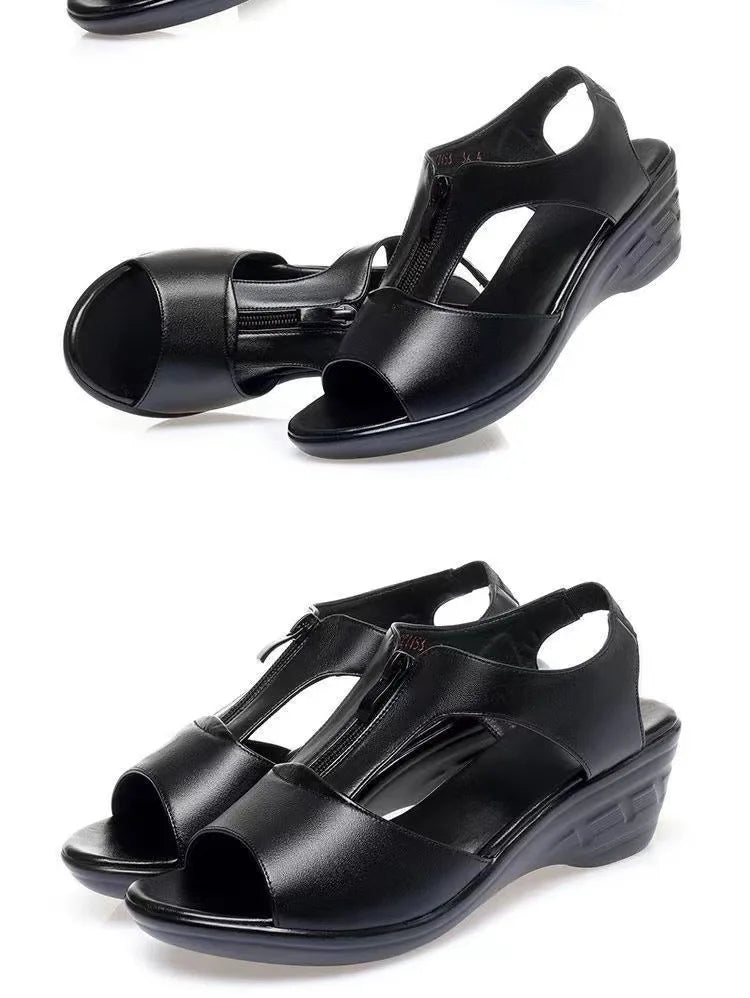 Women’s Plus Size Zipper Wedge Sandals – Low Heel Slip-On Roman Style Summer Casual Comfort Shoes