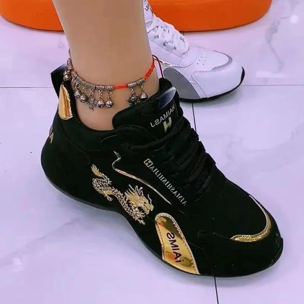 Women’s Designer PU Leather Platform Sneakers – Lightweight Breathable Lace-Up Casual Sports Shoes for Spring & Autumn
