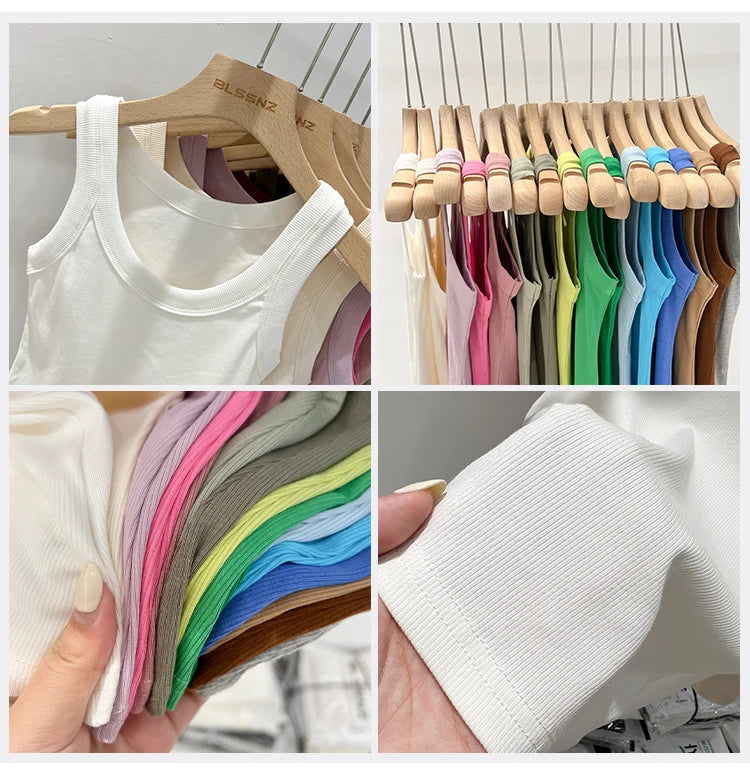 Women Solid Ribbed Tank Top Camisole – Elastic Cotton O-Neck Summer Basic Crop Top 2026