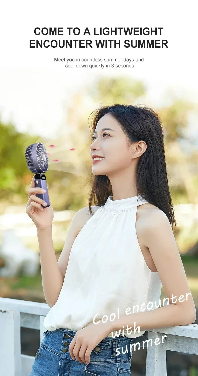 Portable Rechargeable Handheld Fan with LED Display, 5-Speed Mini Clip Fan with 90° Adjustable Head & Aromatherapy Function – USB Personal Cooling Fan for Office, Travel & Outdoor Use